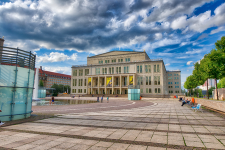 LEIPZIG, GERMANY - JULY 17, 2016: Tourists in Augustusplatz. Leipzig attracts 5 million people annually.のeditorial素材