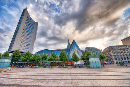 LEIPZIG, GERMANY - JULY 17, 2016: Tourists in Augustusplatz. Leipzig attracts 5 million people annually.のeditorial素材