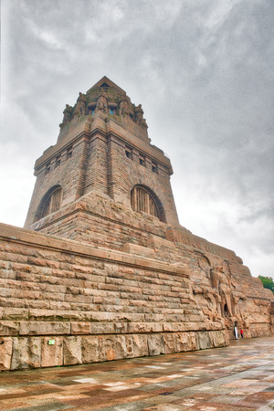 Battle of the nations monument in Leipzig on a cloudy day.のeditorial素材