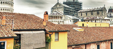 Pisa Tower and Cathedral from ancient medieval city walls.のeditorial素材