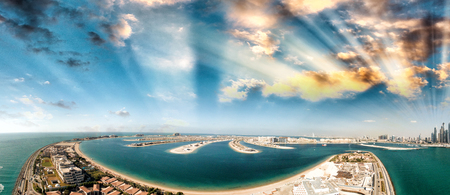 Dubai Palm Jumeirah Island, aerial panoramic view - UAE.のeditorial素材