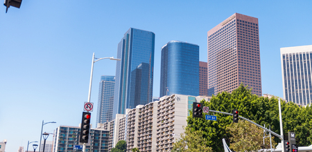 LOS ANGELES - JULY 28, 2017: Downtown skyscrapers on a sunny day. Los Angeles is often known by its initials L.A..のeditorial素材