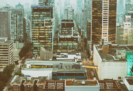 Night aerial view of Vancouver skyline, Canada.のeditorial素材