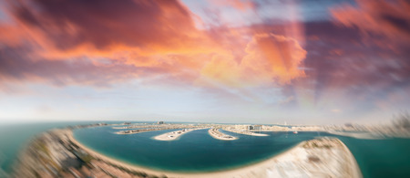 Dubai Marina aerial view from Palm Jumeirah, UAE.のeditorial素材
