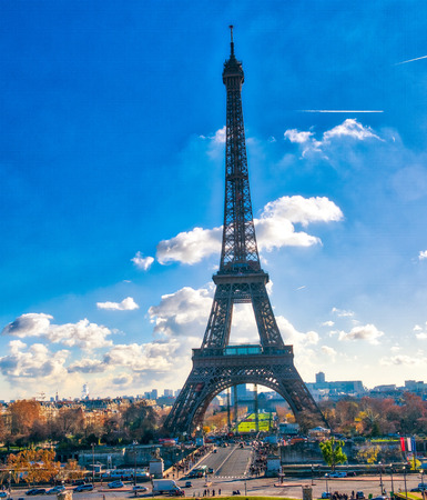 The Eiffel Tower in paris on a beautiful sunny day. View from Trocadero.の写真素材
