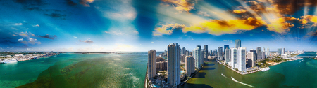 Downtown Miami and Brickell Key, panoramic aerial view.の写真素材