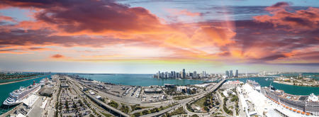 Miami Port aerial view at sunset, Florida.の写真素材