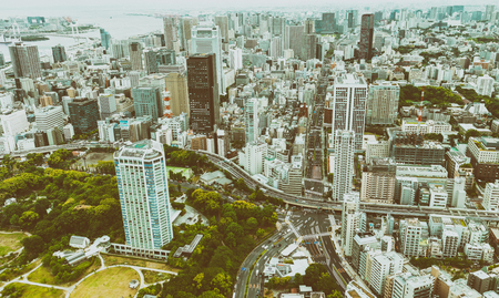 TOKYO - MAY 2016: City aerial skyline. Tokyo attracts 20 million tourists every year.のeditorial素材