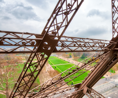 Internal metallic structure of Eiffel Tower in Paris - France.のeditorial素材