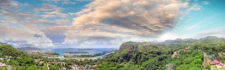 Aerial panoramic view of Mahe' mountains and Eden island, Seychelles.の写真素材