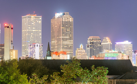 NEW ORLEANS - FEBRUARY 9, 2016: New Orleans skyline at night. The city attracts 15 million tourists every year.のeditorial素材