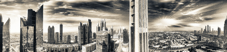 Aerial panoramic view of downtown city skyline at sunset, Dubaiのeditorial素材
