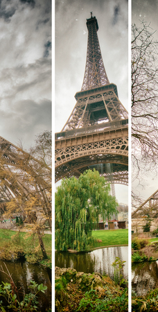 Skyward view of Eiffel Tower on a cloudy winter day - France.の写真素材