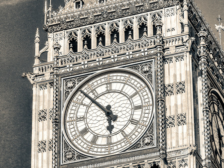 Big Ben Tower in London against blue sky.