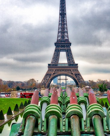 Eiffel Tower from Trocadero gardens - Paris, France.
