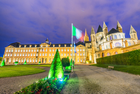 Abbaye aux hommes in Caen at night - France.のeditorial素材