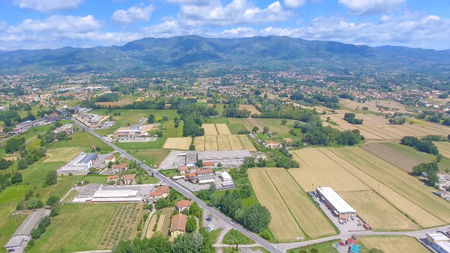 Aerial view of Tuscany countryside, Italy.の写真素材