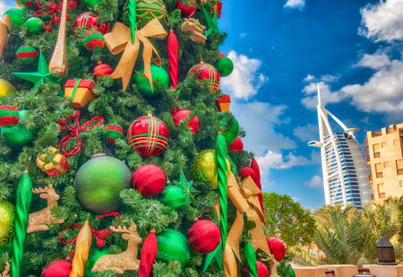 Christmas tree in Dubai. Holiday and travel concept.の写真素材