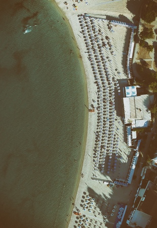 Overhead aerial view of beautiful beach in summer season.の写真素材