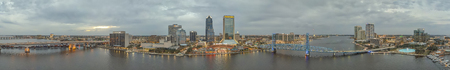 JACKSONVILLE, FL - FEBRUARY 2016: Panoramic aerial view ofcity skyline at sunset. Jacksonville is a famous destination in Florida.のeditorial素材