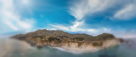 Big Sur panoramic aerial skyline at sunset, California.
