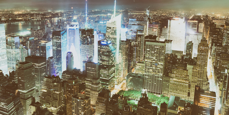 New York City by night. Aerial view of Manhattan lights, USA.の写真素材