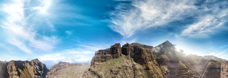 Panoramic seunset aerial view of beautiful mountain chain.の写真素材