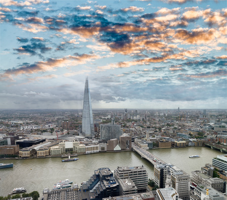 London skyline along river Thames, aerial view.の写真素材