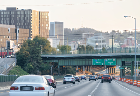 City traffic outbound on the interstate.