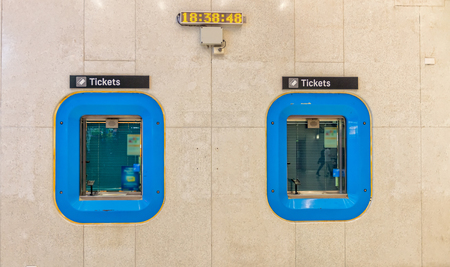 Ticket boxes in a train station.の写真素材