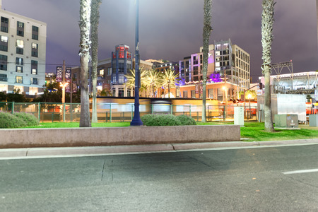 SAN DIEGO, CA - JULY 30, 2017: City street at night. San Diego attracts 20 million tourists annually.のeditorial素材