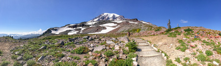 Panoramic view of amazing Mount Rainier landscape in summer season.の写真素材