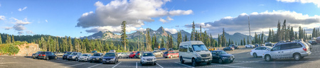 MT RAINIER, WA - AUGUST 16, 2017: Car parked at Jackson Memorial visitor center. Mt Rainier is a major attraction for tourists.のeditorial素材