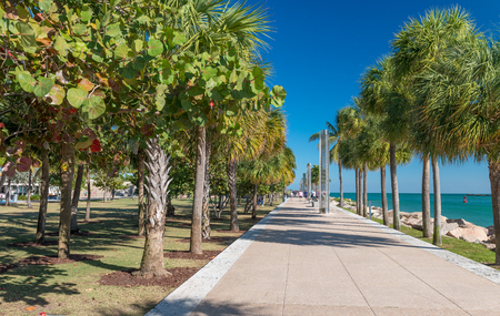 MIAMI - FEBRUARY 25, 2016: South Pointe Park on a beautiful winter day. It is a recreation point for families.のeditorial素材