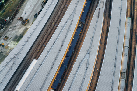 Downward view of railway station at night.の写真素材