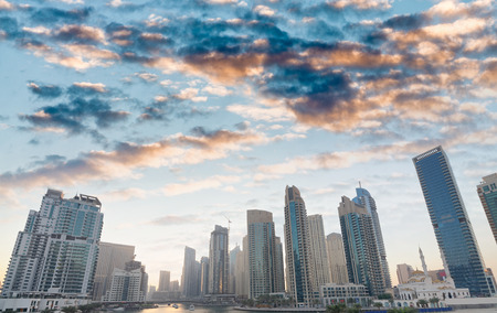 Dubai Marina buildings at dusk.の写真素材
