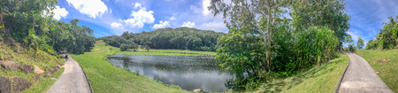 Panoramic view of tropical golf course.の写真素材