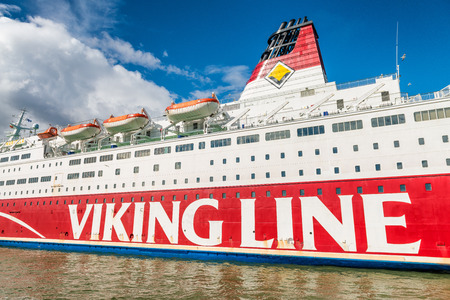 HELSINKI, FINLAND - JULY 4, 2017: Viking Line ferry docks in the harbor in summer season in Helsinki, Finland.のeditorial素材