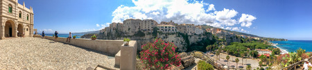 TROPEA, ITALY - JUNE 20, 2017: Panoramic view of city coastline from Monastery. Tropea is a major attraction in Calabria.のeditorial素材