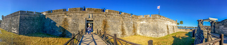 ST AUGUSTINE, FL - FEBRUARY 16, 2016: Beautiful panoramic view of city castle. St Augustine is one of the oldest US cities.のeditorial素材