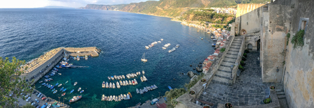 Chianalea panoramic skyline at sunset, Scilla, Calabria - Italy.の写真素材