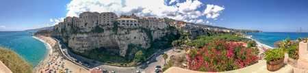 TROPEA, ITALY - JUNE 20, 2017: Panoramic view of city coastline from Monastery. Tropea is a major attraction in Calabria.の写真素材