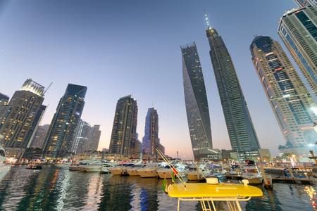 Dubai Marina buildings at night, UAE.のeditorial素材