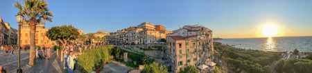 TROPEA, ITALY - JUNE 18, 2017: Tourists visit the city at sunset. Tropea is a major attraction in Calabria.のeditorial素材