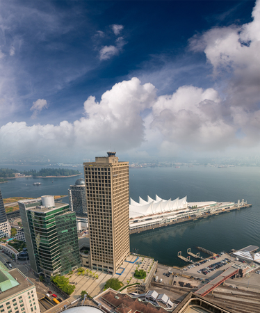 Aerial view of Canada Place in Vancouver on a sunny day.の写真素材