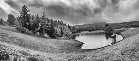 Beautiful hills of New England in foliage season, panoramic view,.
