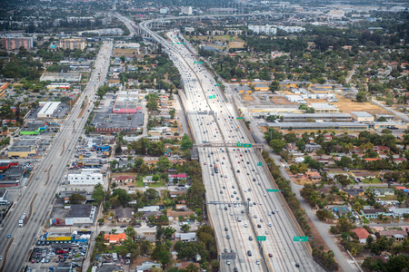I-95 aerial view from helicopter, Miami area.