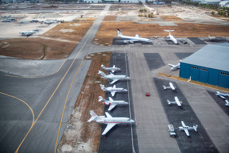 Airplanes on the runway, aerial viewのeditorial素材