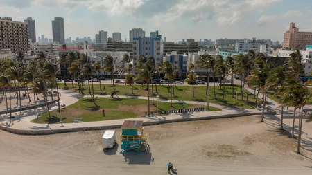 Aerial view of Miami Beach and Ocean Drive on a beautiful spring day.
