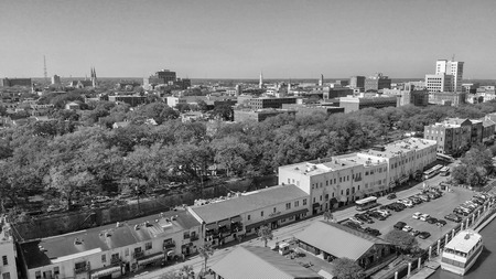 SAVANNAH, GA - APRIL 3, 2018: Aerial city view. Savannah is a famous destination in Georgia.のeditorial素材
